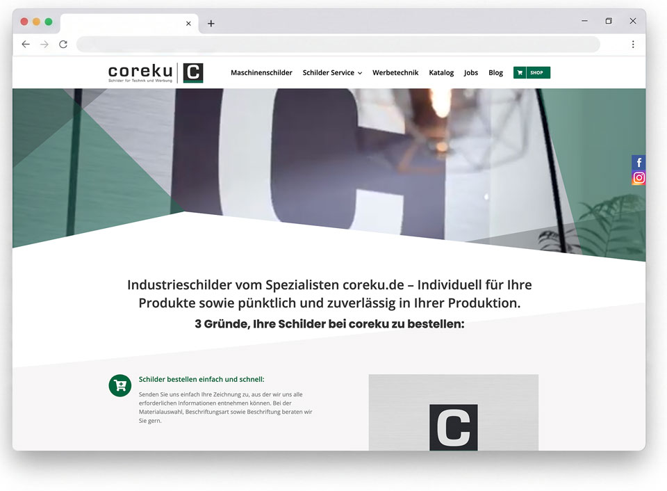 Website-Screenshot von Coreku.